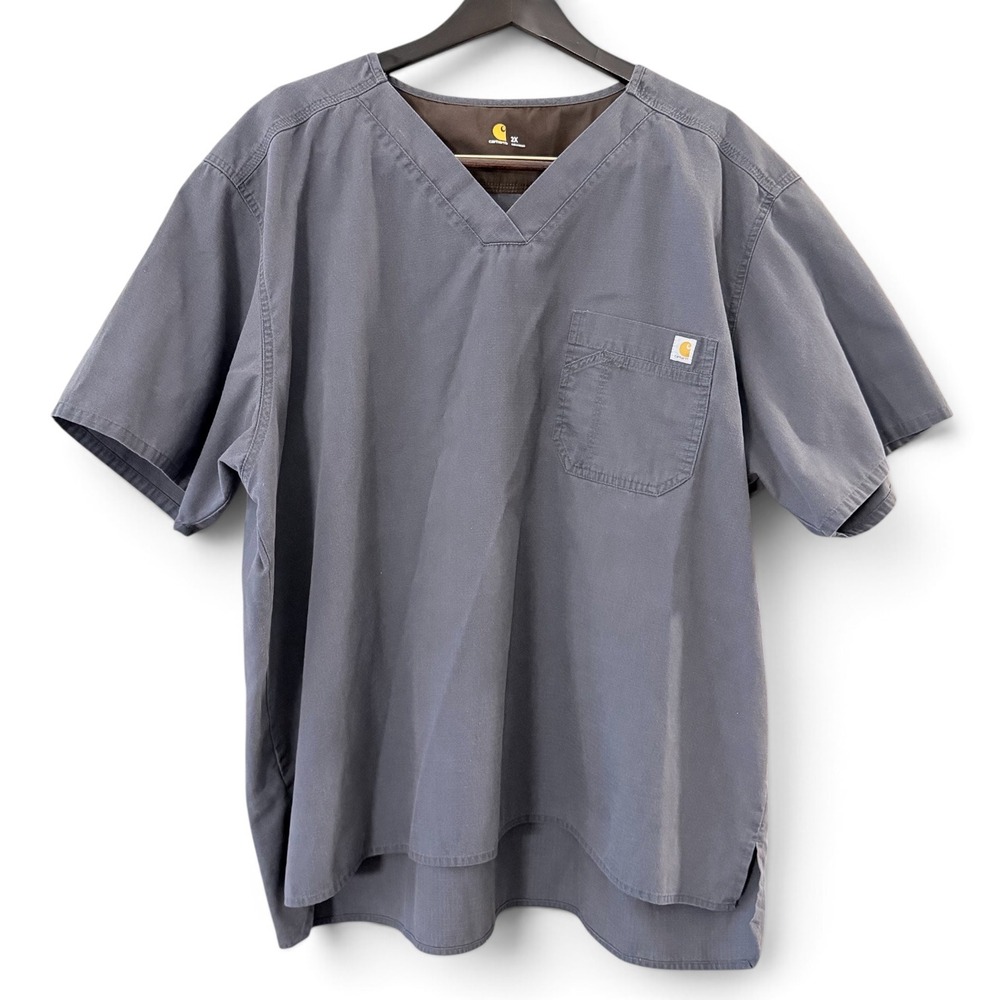 Carhartt 2XL Men Scrub Top Gray Ripstop V-Neck Classic Fit C15108